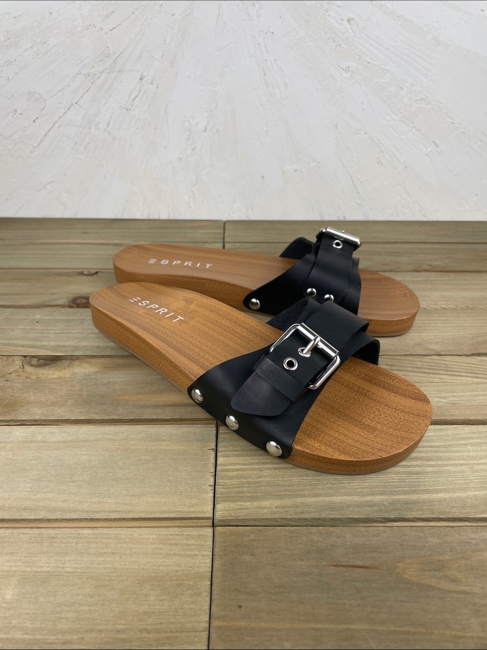Esprit Wooden Clog Slide Sandal